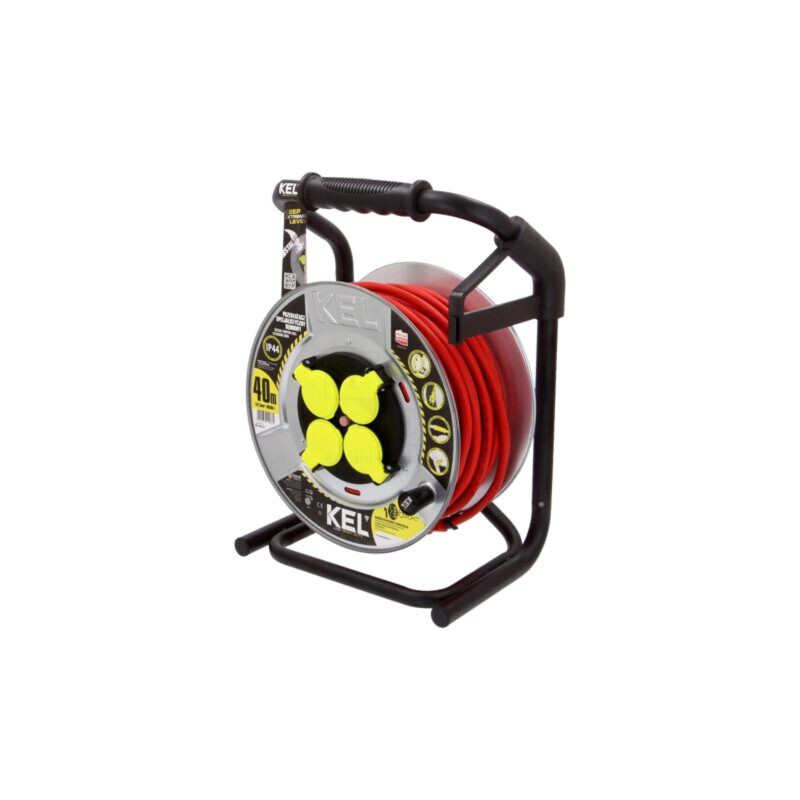 Prelungitor alimentare; 3x2,5mm2; Prize: 4; gumă; roşu; 40m; 16A Prelungitor alimentare; 3x2,5mm2; Prize: 4; gumă; roşu; 40m; 16A