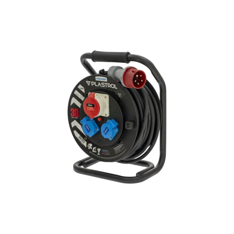 Prelungitor alimentare; 5x1,5mm2; Prize: 3; gumă; negru; 30m; 16A Prelungitor alimentare; 5x1,5mm2; Prize: 3; gumă; negru; 30m; 16A