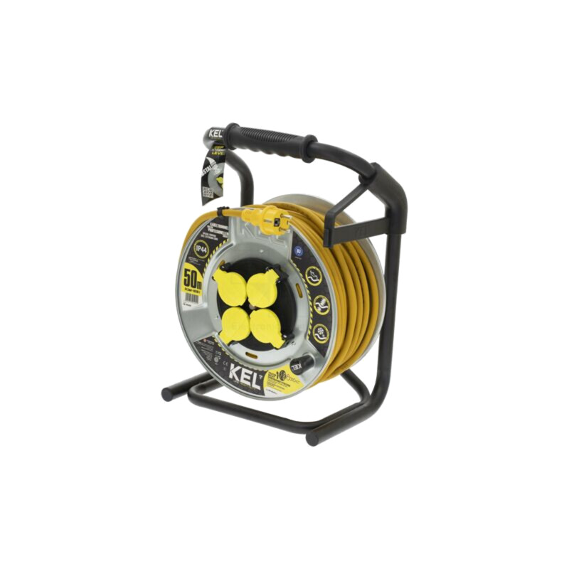 Prelungitor alimentare; 3x1,5mm2; Prize: 4; gumă; galben; 50m; 16A Prelungitor alimentare; 3x1,5mm2; Prize: 4; gumă; galben; 50m; 16A