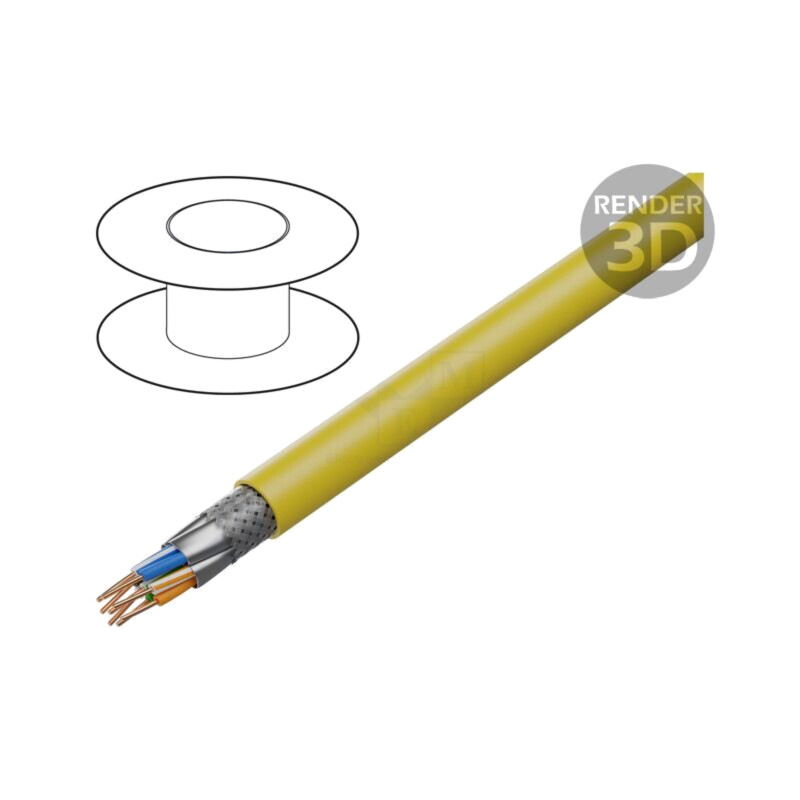 Cablu; S/FTP; 7a; sârmă; OFC; LSZH; galben; 100m; Øcablu: 7,6mm Cablu; S/FTP; 7a; sârmă; OFC; LSZH; galben; 100m; Øcablu: 7,6mm