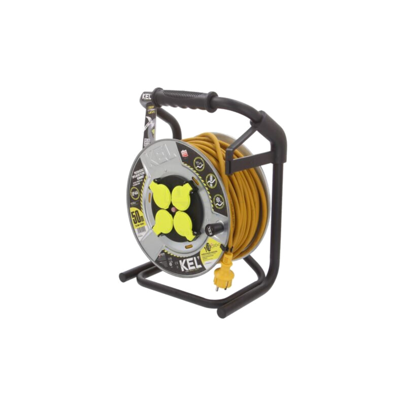 Prelungitor alimentare; 3x1,5mm2; Prize: 4; gumă; galben; 50m; 16A Prelungitor alimentare; 3x1,5mm2; Prize: 4; gumă; galben; 50m; 16A