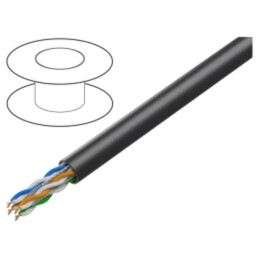 Cablu; U/UTP; 4x2x23AWG; 6; la exterior; sârmă; Cu; PE; negru; 305m