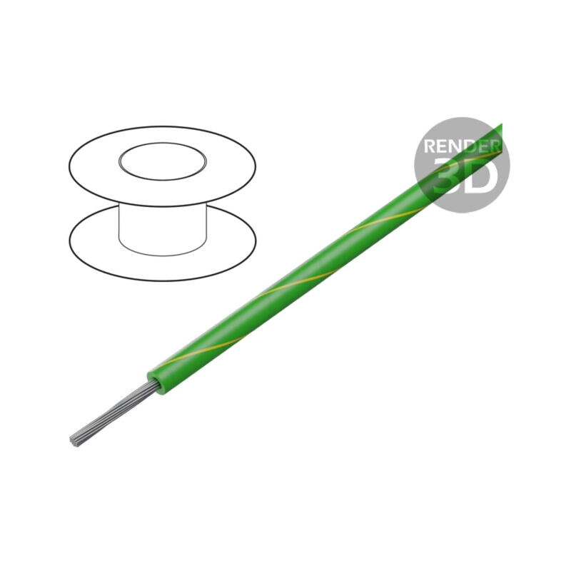 Cablu; HookUp Wire; litat; Cu; 18AWG; PVC; verde-galben; 600V; 305m