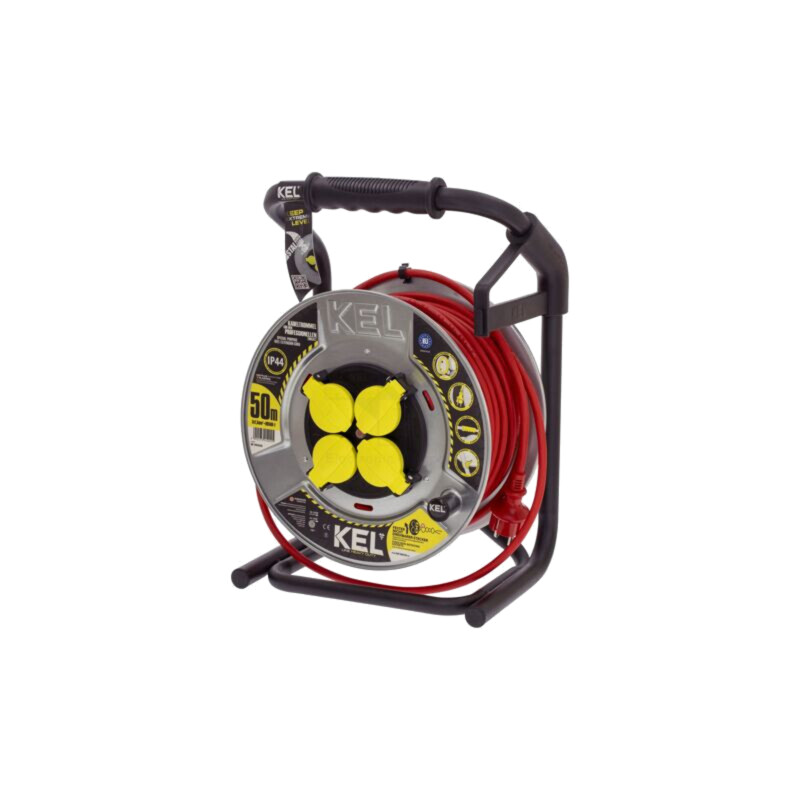 Prelungitor alimentare; 3x1,5mm2; Prize: 4; gumă; roşu; 50m; 16A Prelungitor alimentare; 3x1,5mm2; Prize: 4; gumă; roşu; 50m; 16A