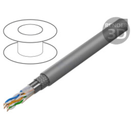 Cablu; SF/UTP; 4x2x24AWG; 7; sârmă; Cu; PVC; gri; 305m; Øcablu: 6,5mm