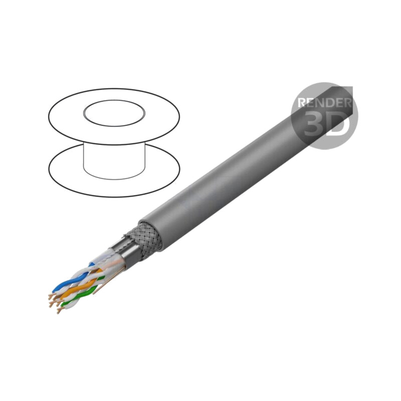 Cablu; SF/UTP; 4x2x24AWG; 7; sârmă; Cu; PVC; gri; 305m; Øcablu: 6,5mm