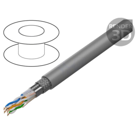 Cablu; SF/UTP; 4x2x24AWG; 7; sârmă; Cu; PVC; gri; 305m; Øcablu: 6,5mm