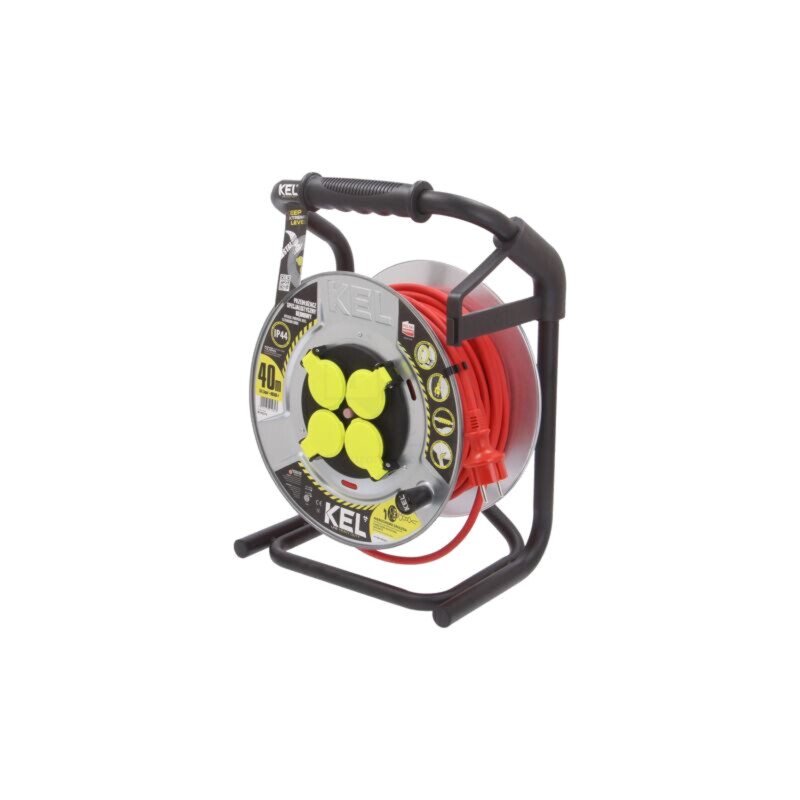 Prelungitor alimentare; 3x1,5mm2; Prize: 4; gumă; roşu; 40m; 16A Prelungitor alimentare; 3x1,5mm2; Prize: 4; gumă; roşu; 40m; 16A