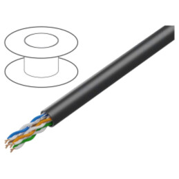 Cablu; U/UTP; 4x2x24AWG; 5e; la exterior; sârmă; Cu; PE; negru; 305m