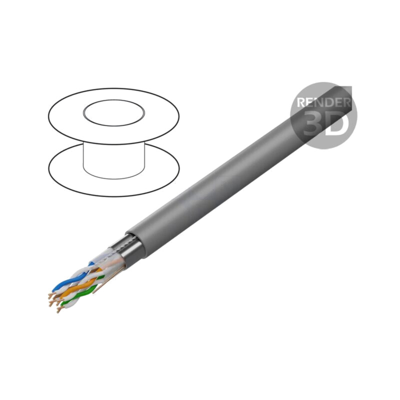 Cablu; F/UTP; 4x2x24AWG; 5e; sârmă; Cu; PVC; gri; 305m; Øcablu: 6,2mm
