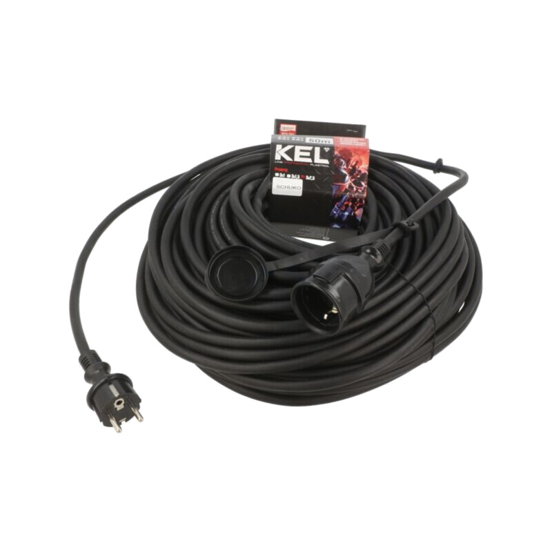 Prelungitor alimentare; 3x2,5mm2; Prize: 1; gumă; negru; 50m; 16A