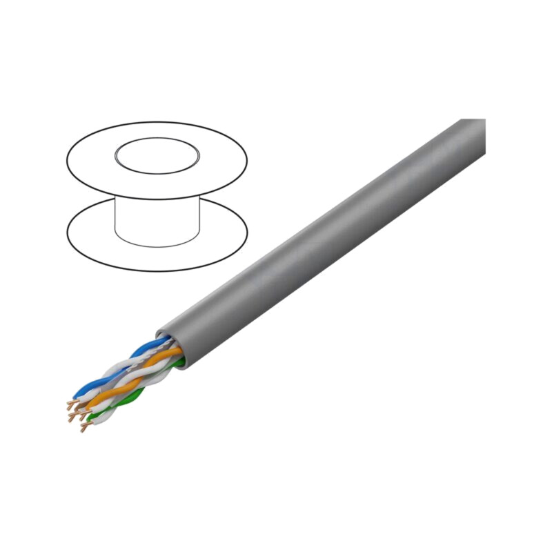 Cablu; U/UTP; 4x2x24AWG; 6; sârmă; Cu; PVC; gri; 305m; Øcablu: 5,9mm