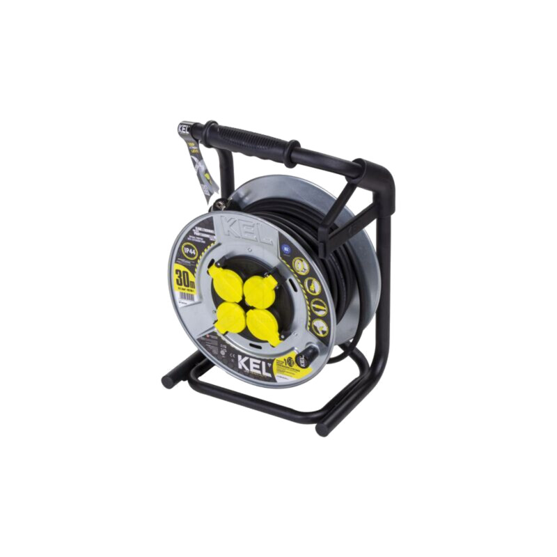 Prelungitor alimentare; 3x1,5mm2; Prize: 4; gumă; negru; 30m; 16A Prelungitor alimentare; 3x1,5mm2; Prize: 4; gumă; negru; 30m; 16A
