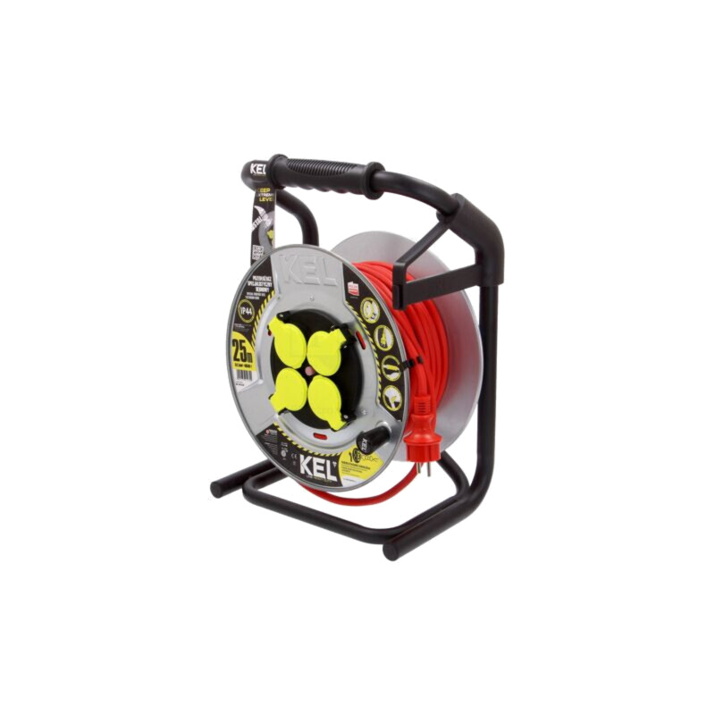 Prelungitor alimentare; 3x2,5mm2; Prize: 4; gumă; roşu; 25m; 16A Prelungitor alimentare; 3x2,5mm2; Prize: 4; gumă; roşu; 25m; 16A