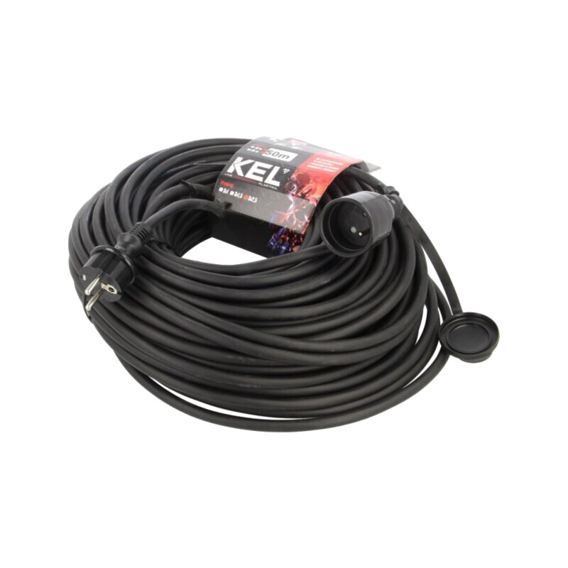 Prelungitor alimentare; 3x2,5mm2; Prize: 1; gumă; negru; 50m; 16A