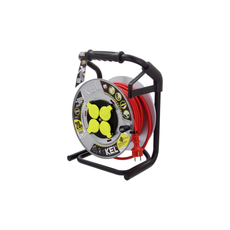 Prelungitor alimentare; 3x2,5mm2; Prize: 4; gumă; roşu; 20m; 16A Prelungitor alimentare; 3x2,5mm2; Prize: 4; gumă; roşu; 20m; 16A
