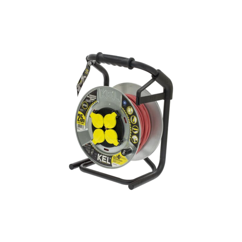 Prelungitor alimentare; 3x1,5mm2; Prize: 4; gumă; roşu; 25m; 16A Prelungitor alimentare; 3x1,5mm2; Prize: 4; gumă; roşu; 25m; 16A