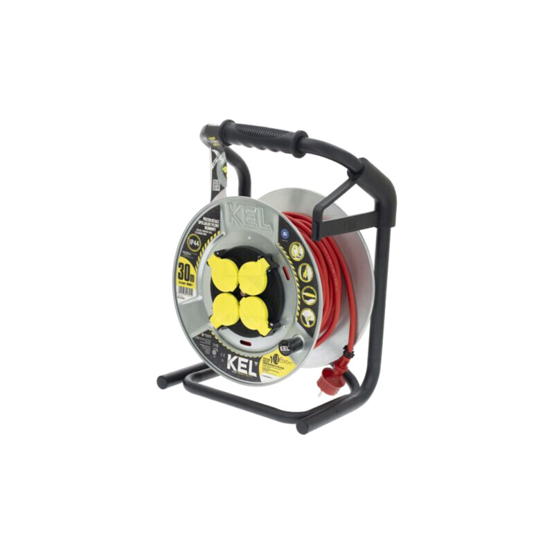 Prelungitor alimentare; 3x1,5mm2; Prize: 4; gumă; roşu; 30m; 16A Prelungitor alimentare; 3x1,5mm2; Prize: 4; gumă; roşu; 30m; 16A