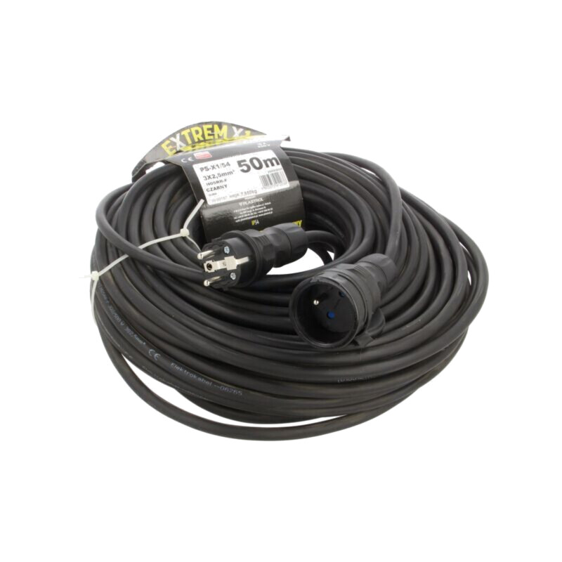 Prelungitor alimentare; 3x2,5mm2; Prize: 1; gumă; negru; 50m; 16A Prelungitor alimentare; 3x2,5mm2; Prize: 1; gumă; negru; 50m; 16A