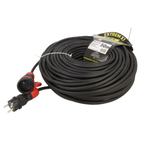 Prelungitor alimentare; 3x2,5mm2; Prize: 1; gumă; negru; 50m; 16A