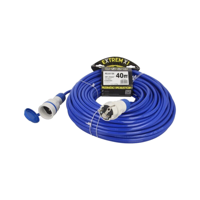 Prelungitor alimentare; 3x1,5mm2; Prize: 1; PUR; albastru; 40m; 16A
