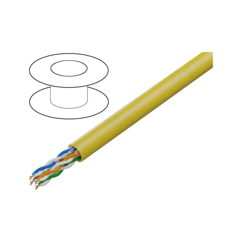 Cablu; U/UTP; 4x2x25AWG; 5e; sârmă; Cu; PVC; galben; 305m; Øcablu: 5mm