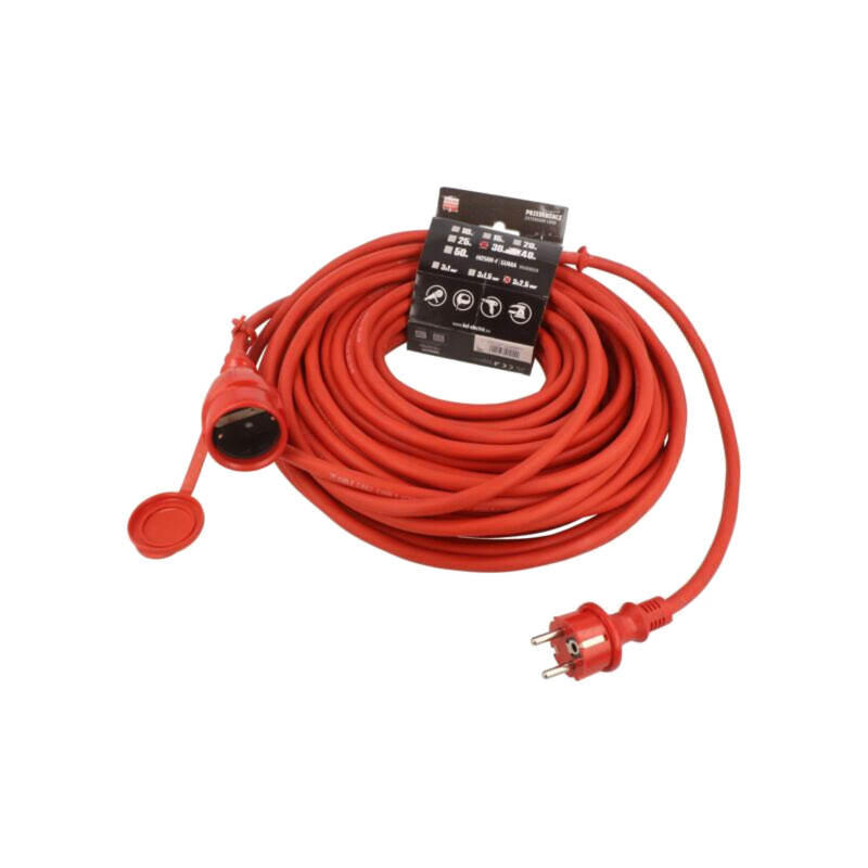Prelungitor alimentare; 3x2,5mm2; Prize: 1; gumă; roşu; 30m; 16A