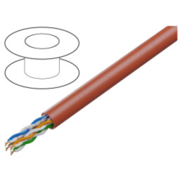 Cablu; U/UTP; 4x2x25AWG; 5e; sârmă; Cu; PVC; roşu; 305m; Øcablu: 5mm
