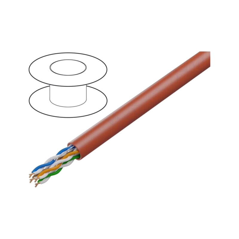Cablu; U/UTP; 4x2x25AWG; 5e; sârmă; Cu; PVC; roşu; 305m; Øcablu: 5mm
