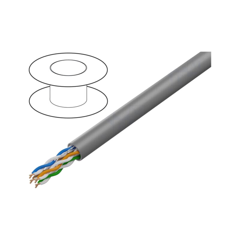 Cablu; U/UTP; 4x2x24AWG; 5e; sârmă; Cu; PVC; gri; 305m; Øcablu: 5,2mm Cablu; U/UTP; 4x2x24AWG; 5e; sârmă; Cu; PVC; gri; 305m; Øcablu: 5,2mm