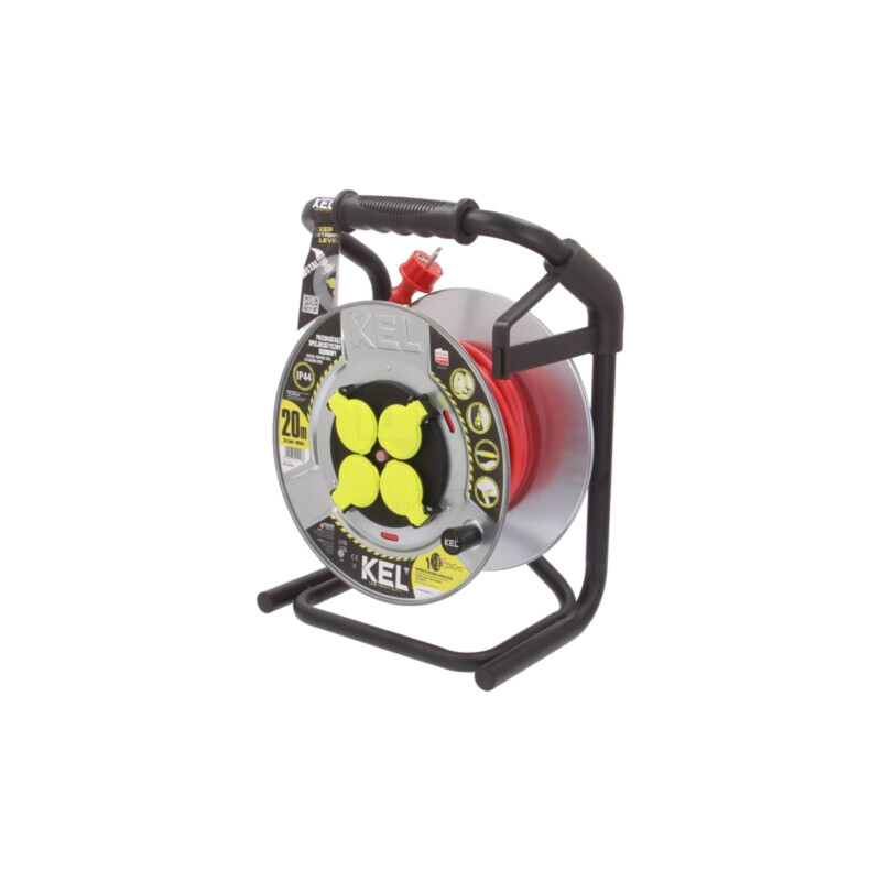 Prelungitor alimentare; 3x1,5mm2; Prize: 4; gumă; roşu; 20m; 16A Prelungitor alimentare; 3x1,5mm2; Prize: 4; gumă; roşu; 20m; 16A