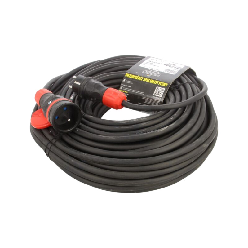 Prelungitor alimentare; 3x2,5mm2; Prize: 1; gumă; negru; 40m; 16A