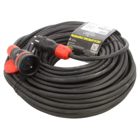 Prelungitor alimentare; 3x2,5mm2; Prize: 1; gumă; negru; 40m; 16A