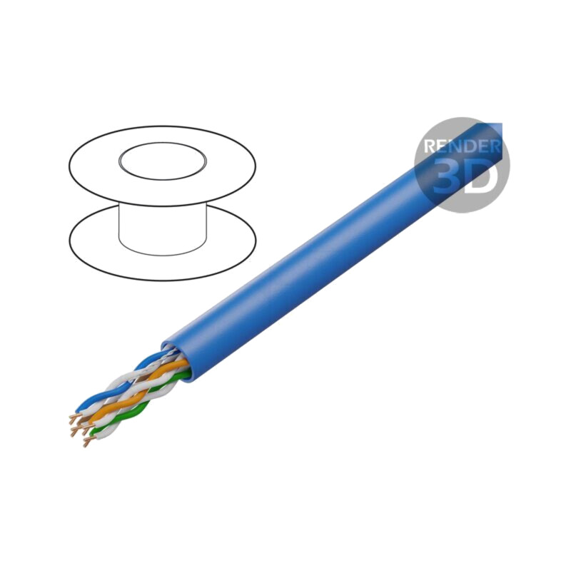 Cablu; U/UTP; 4x2x25AWG; 5e; sârmă; Cu; PVC; albastru; 305m; CPR: Fca Cablu; U/UTP; 4x2x25AWG; 5e; sârmă; Cu; PVC; albastru; 305m; CPR: Fca