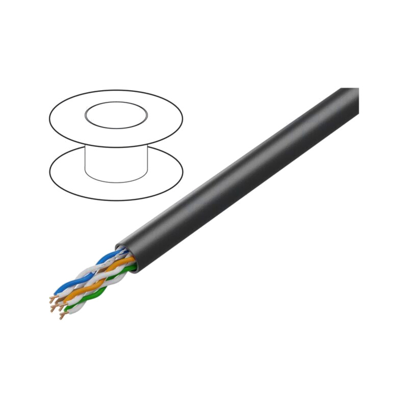 Cablu; U/UTP; 4x2x25AWG; 5e; sârmă; Cu; PVC; negru; 305m; Øcablu: 5mm