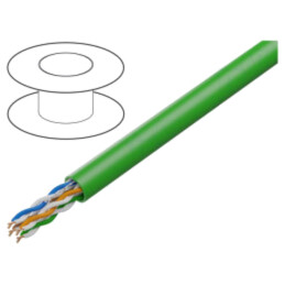 Cablu; U/UTP; 4x2x25AWG; 5e; sârmă; Cu; PVC; verde; 305m; Øcablu: 5mm