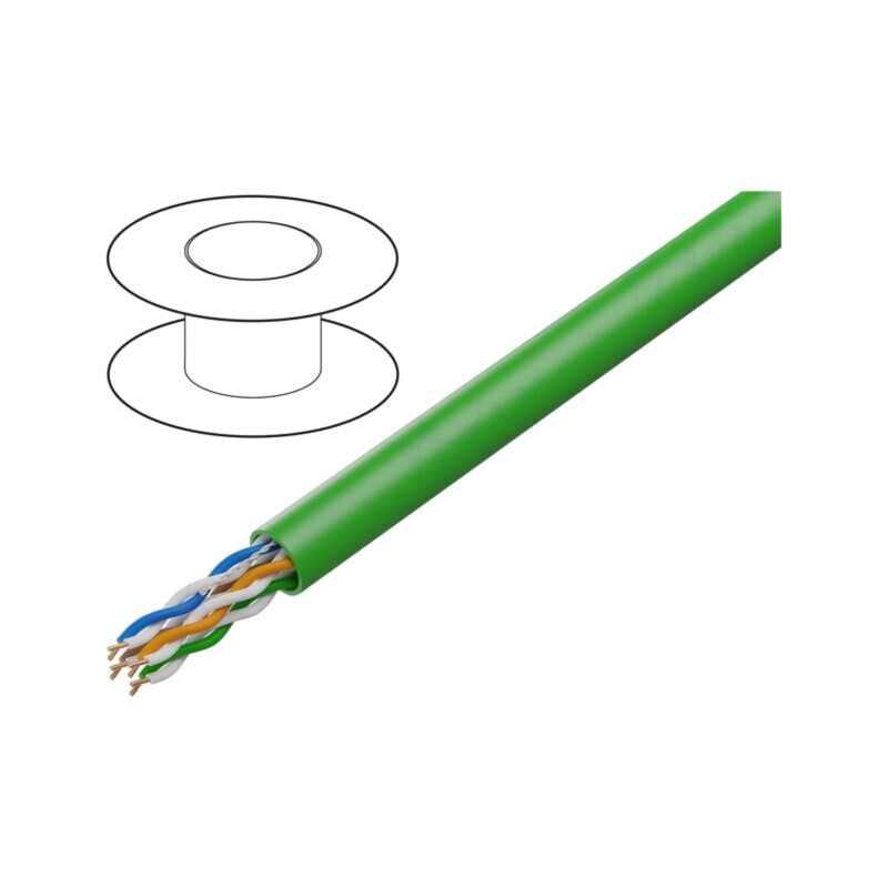 Cablu; U/UTP; 4x2x25AWG; 5e; sârmă; Cu; PVC; verde; 305m; Øcablu: 5mm