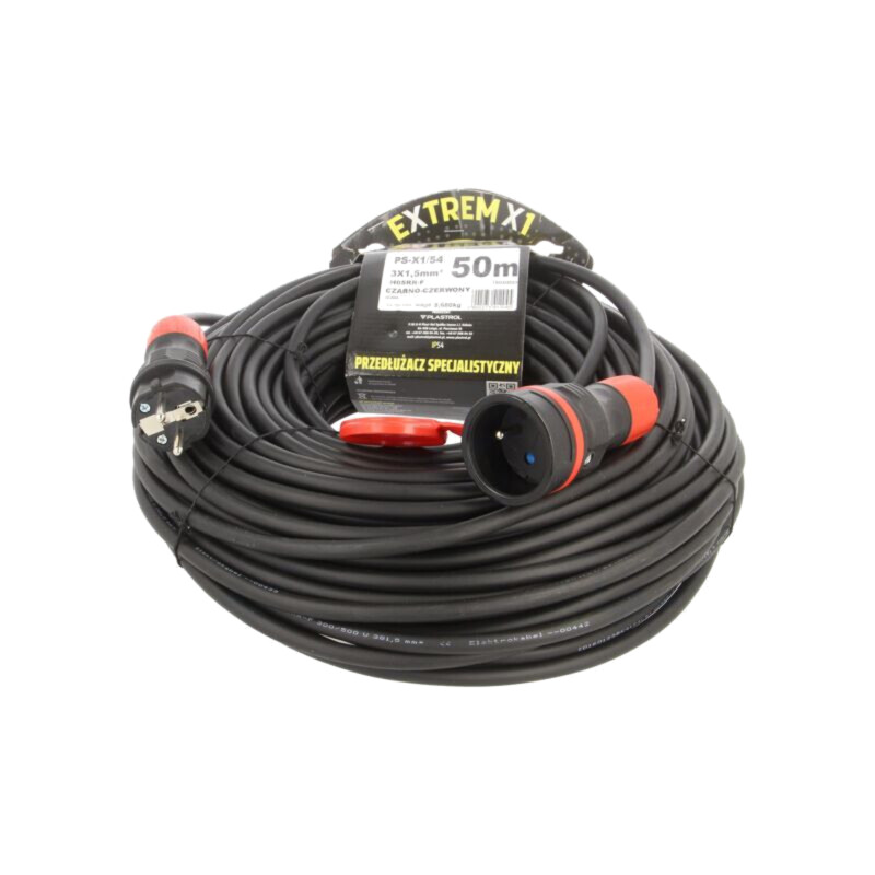 Prelungitor alimentare; 3x1,5mm2; Prize: 1; gumă; negru; 50m; 16A Prelungitor alimentare; 3x1,5mm2; Prize: 1; gumă; negru; 50m; 16A