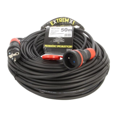 Prelungitor alimentare; 3x1,5mm2; Prize: 1; gumă; negru; 50m; 16A