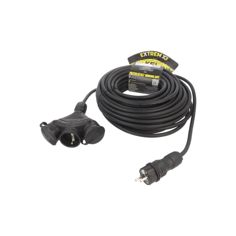 Prelungitor alimentare; 3x2,5mm2; Prize: 3; gumă; negru; 25m; 16A Prelungitor alimentare; 3x2,5mm2; Prize: 3; gumă; negru; 25m; 16A