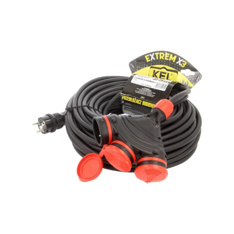 Prelungitor alimentare; 3x2,5mm2; Prize: 3; gumă; negru; 25m; 16A
