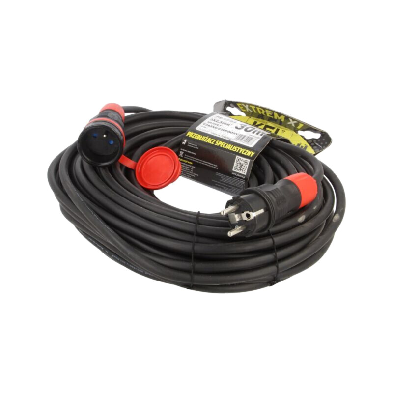 Prelungitor alimentare; 3x2,5mm2; Prize: 1; gumă; negru; 30m; 16A Prelungitor alimentare; 3x2,5mm2; Prize: 1; gumă; negru; 30m; 16A