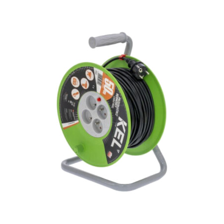 Prelungitor alimentare; 3x1mm2; bobinat; Prize: 4; PVC; negru; 50m