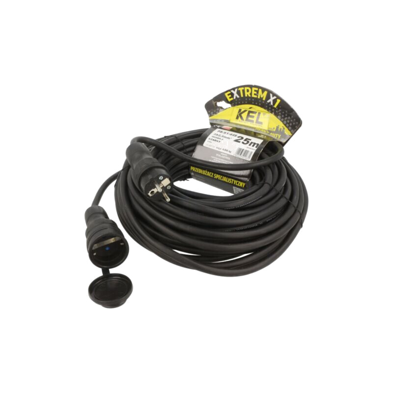 Prelungitor alimentare; 3x2,5mm2; Prize: 1; gumă; negru; 25m; 16A Prelungitor alimentare; 3x2,5mm2; Prize: 1; gumă; negru; 25m; 16A