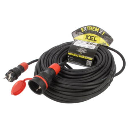 Prelungitor alimentare; 3x2,5mm2; Prize: 1; gumă; negru; 25m; 16A