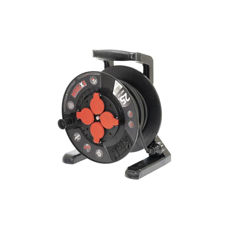 Prelungitor alimentare; 3x1,5mm2; Prize: 4; gumă; negru; 25m; 16A Prelungitor alimentare; 3x1,5mm2; Prize: 4; gumă; negru; 25m; 16A