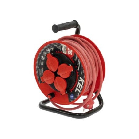 Prelungitor alimentare; 3x1,5mm2; bobinat; Prize: 4; gumă; roşu