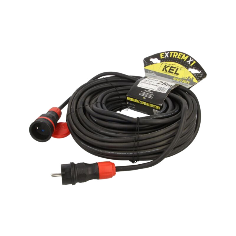 Prelungitor alimentare; 3x2,5mm2; Prize: 1; gumă; negru; 25m; 16A