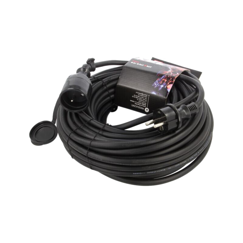 Prelungitor alimentare; 3x2,5mm2; Prize: 1; gumă; negru; 25m; 16A
