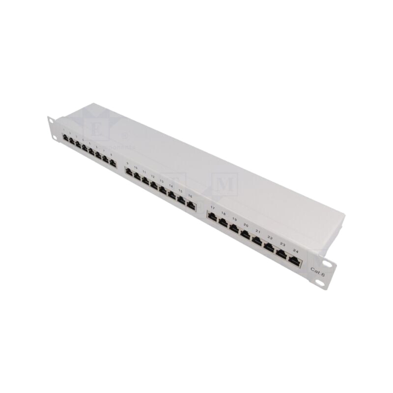 Conector: RJ45; patch panel; Cat: 6; rack; gri; Număr porturi: 24